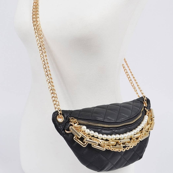 3AM Handbags - Pearls & Chains Quilted Fanny Pack Crossbody